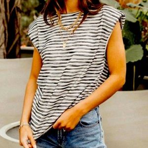 Briella Olive Striped Shoulder Pad Tank